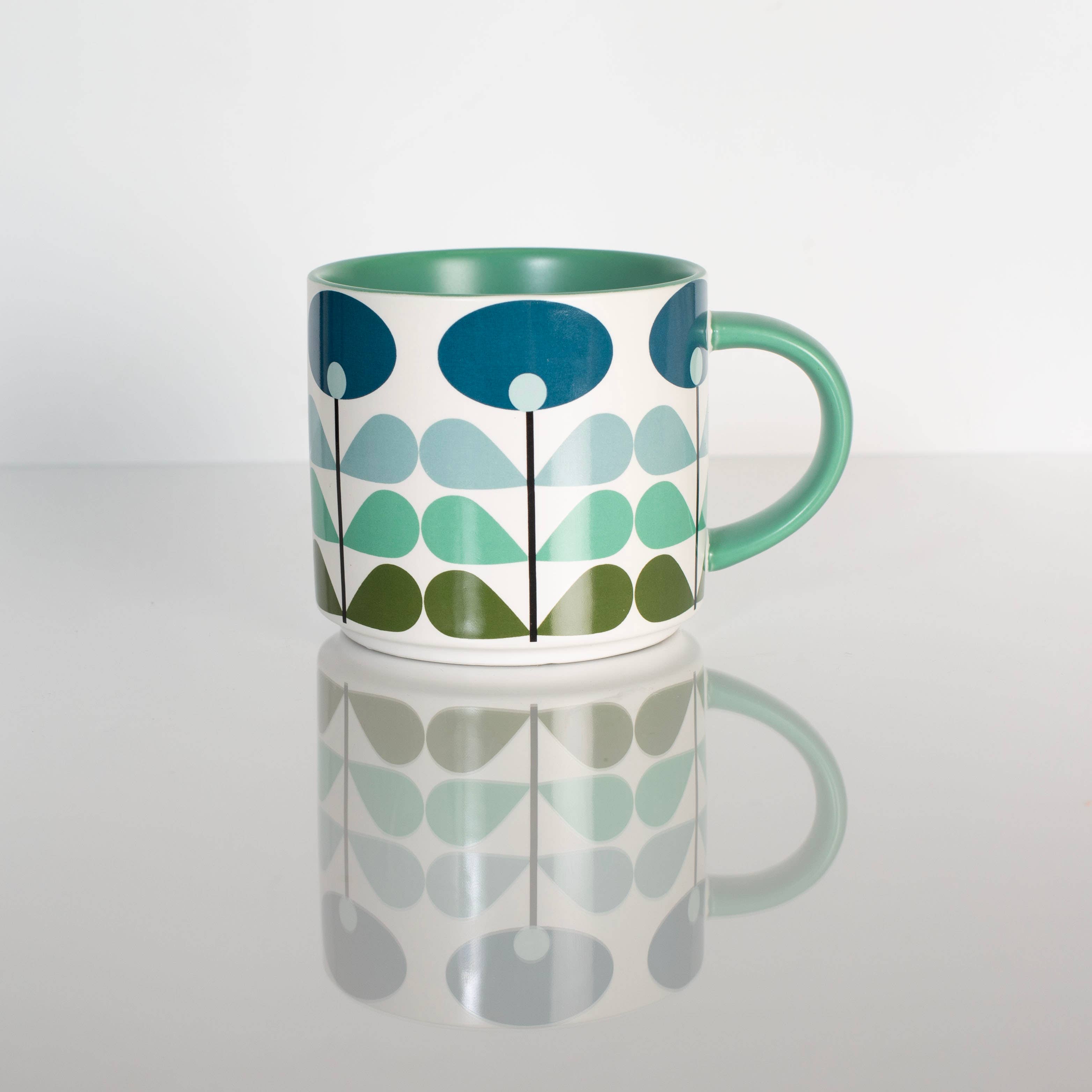 Blue Mid Century ModFlower Stackable Matte Coffee Tea Mug
