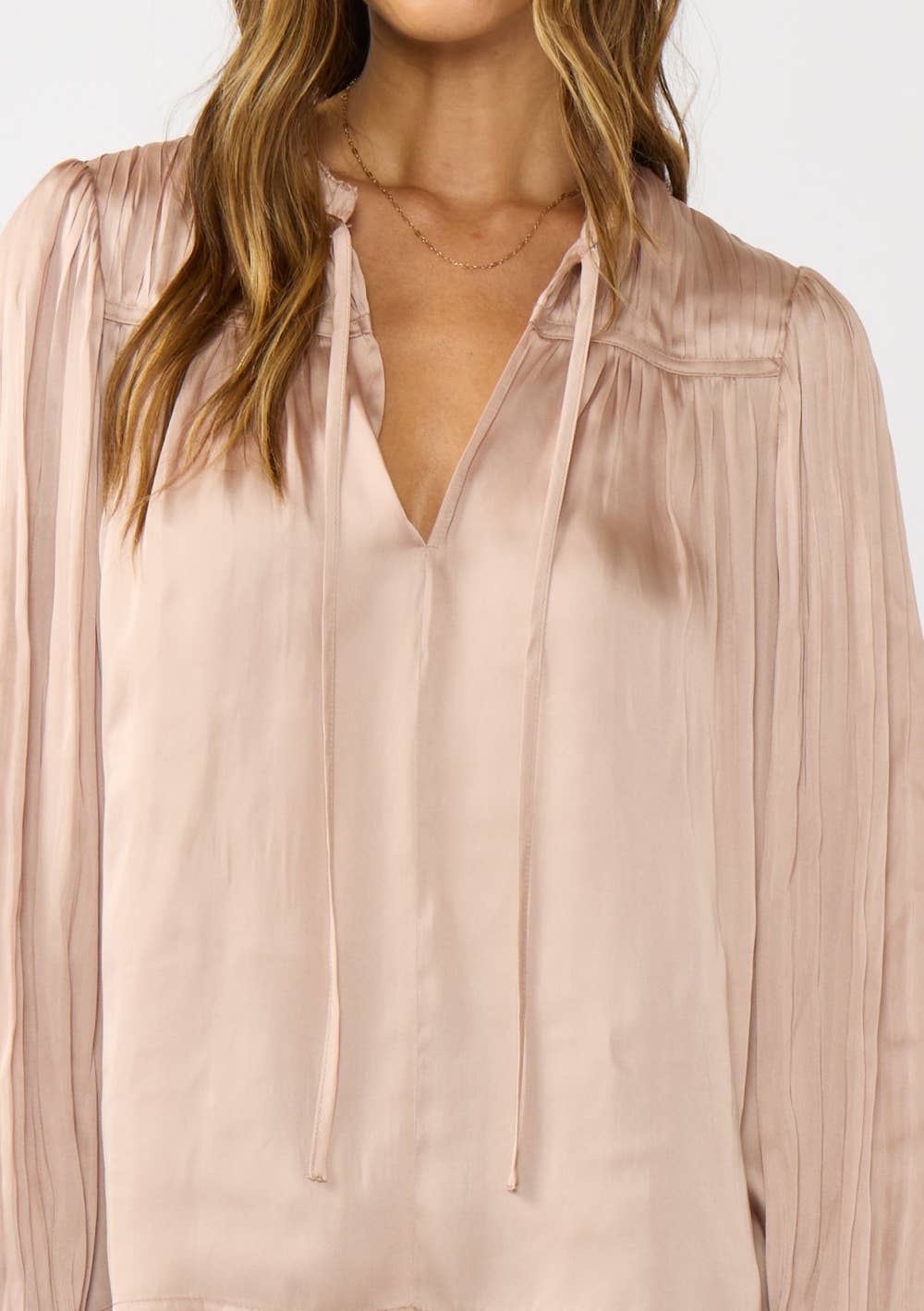 Split Neck Pleated Satin Blouse