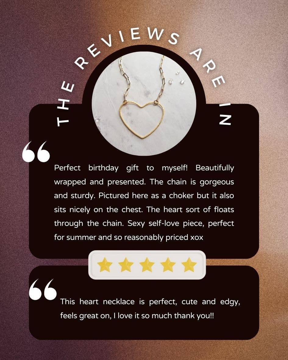The Big Gold Heart | Paperclip Chain Necklace by Dreamers of Dreams dazzles on a neutral background, earning five-star reviews for its cute, sexy style and being praised as the perfect chic statement for self-love.
