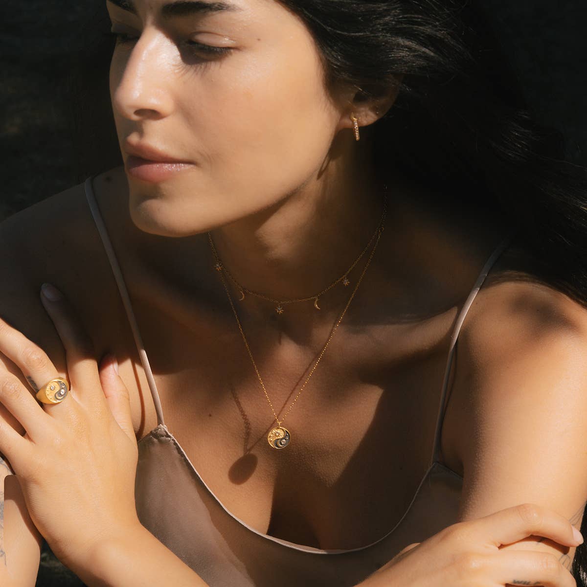 Celestial Balance Yin Yang White Topaz Necklace 16"