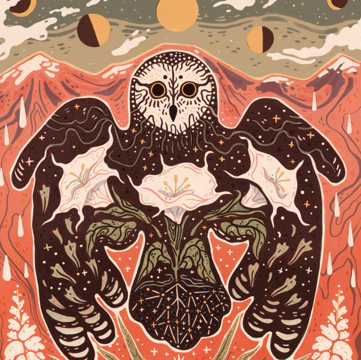 Moonflower Owl - 8x10 Nature Wilderness Art Print Ā