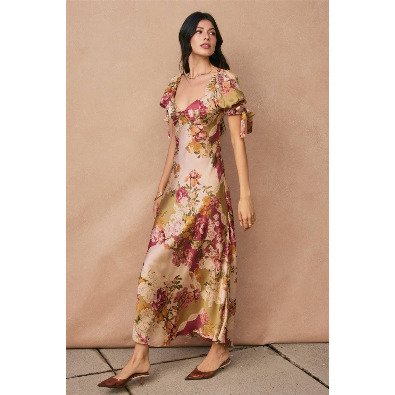 Meadow Romance Bow Tie Puff Sleeve Dress