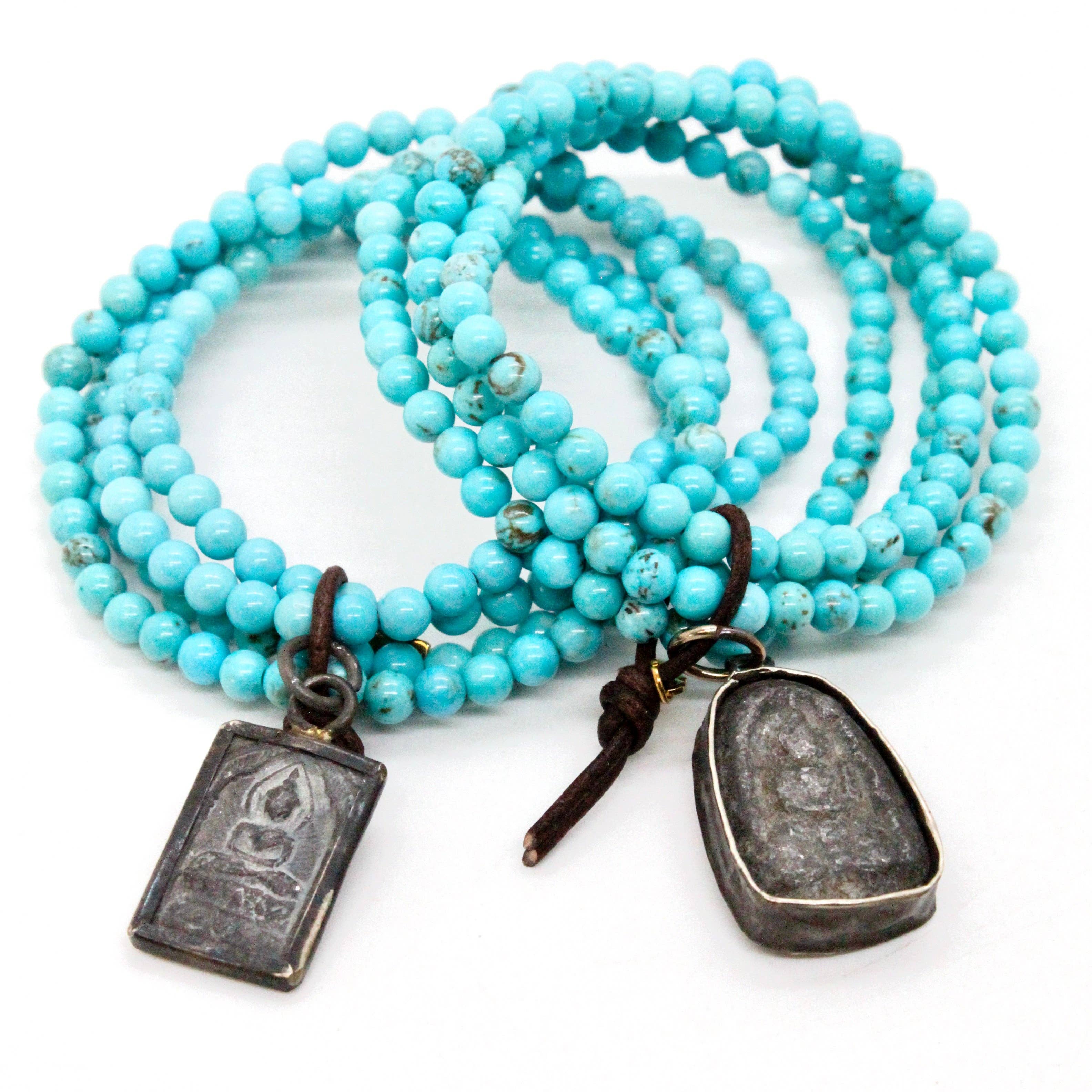 Turquoise and Small Buddha Charm Bracelet -Buddha Collection- with vibrant beads and vintage-style Buddha charms for everyday wear