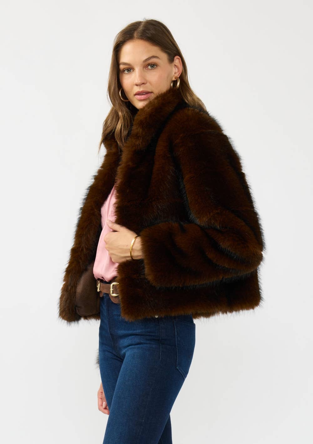 Cropped Faux Fur Jacket with Pockets