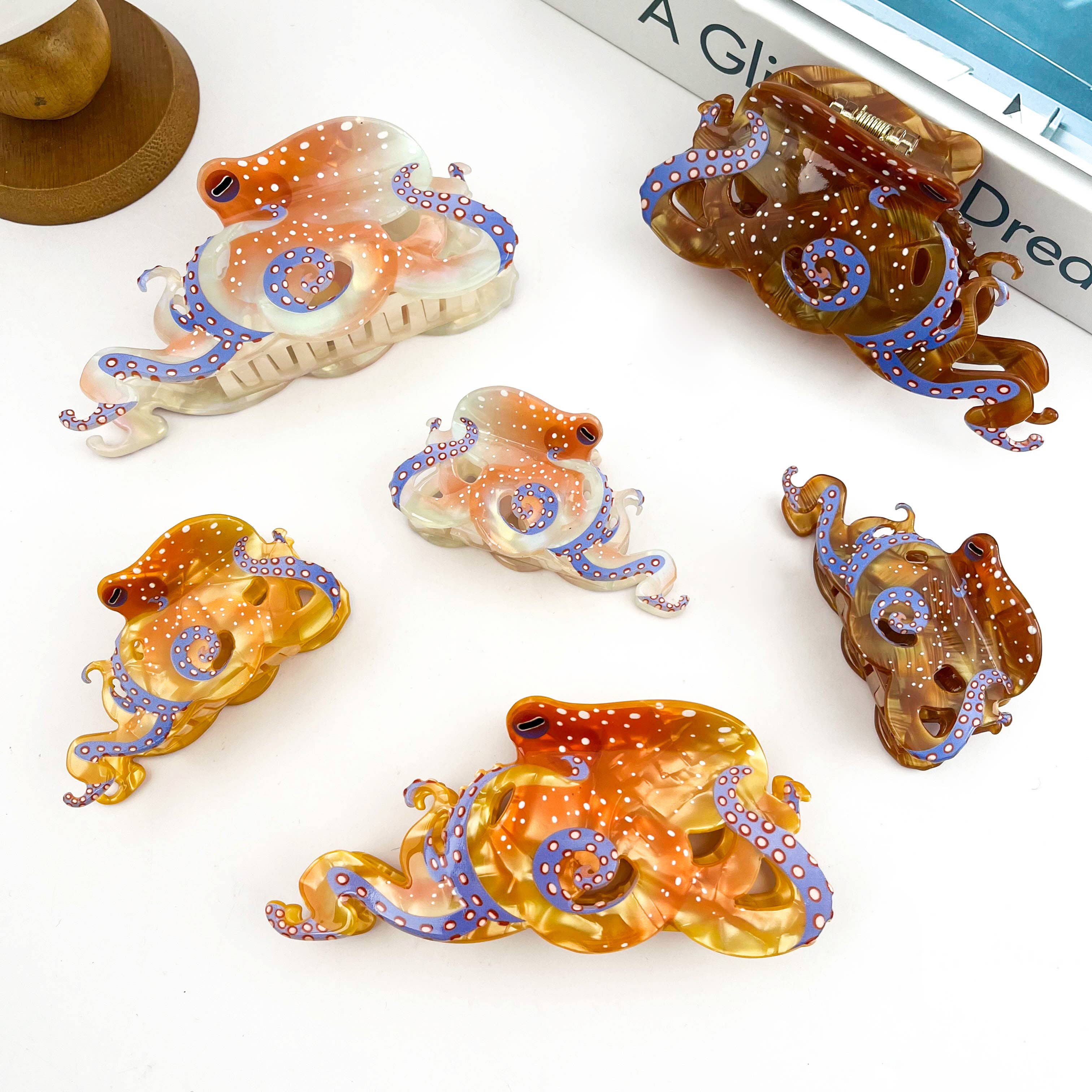 Blue Ring Octopus Hair Claw Clip, Acetate Hair Clip