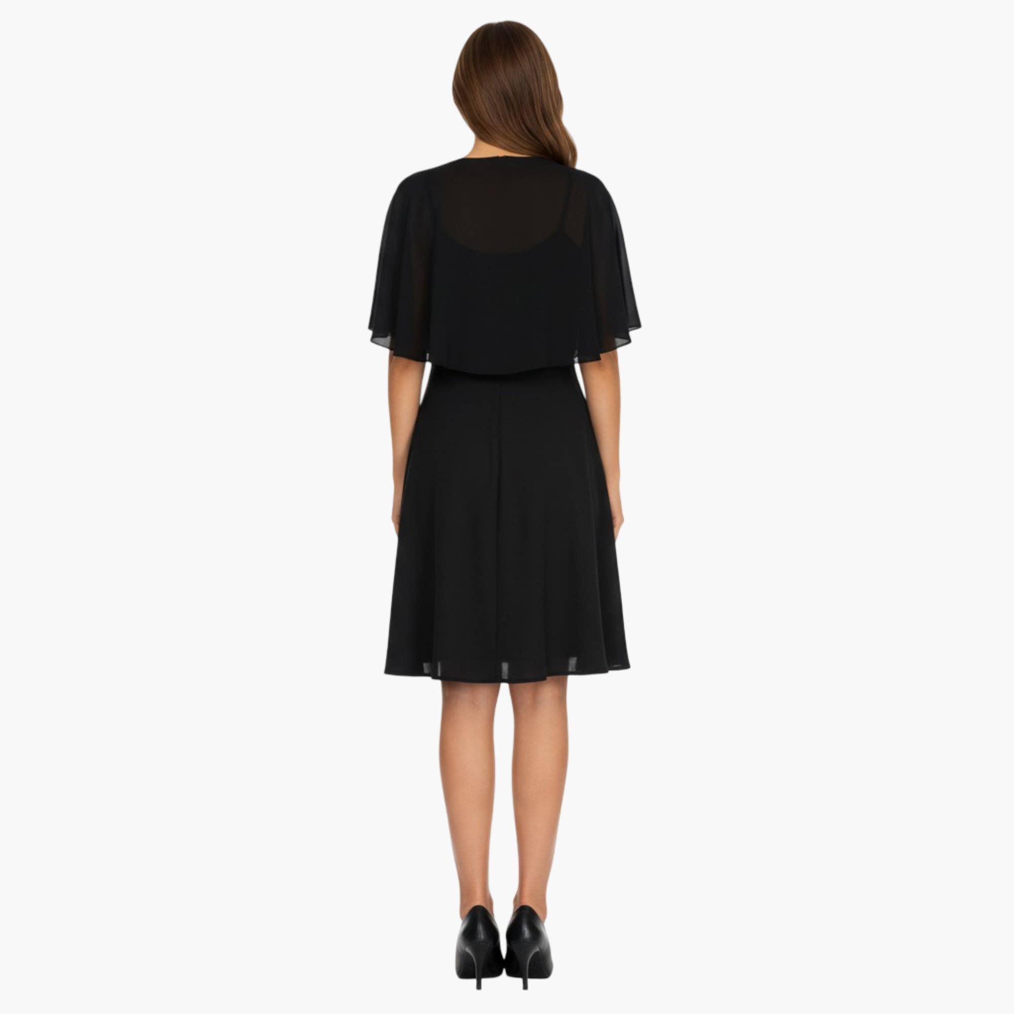 Sheer Flutter Sleeve Capelet Topper with Flowing Layered Sil