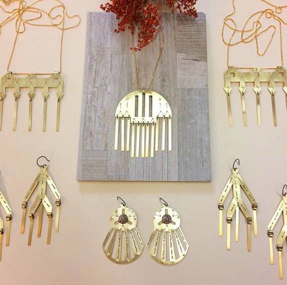 Stamped Brass Tall Grass Necklace