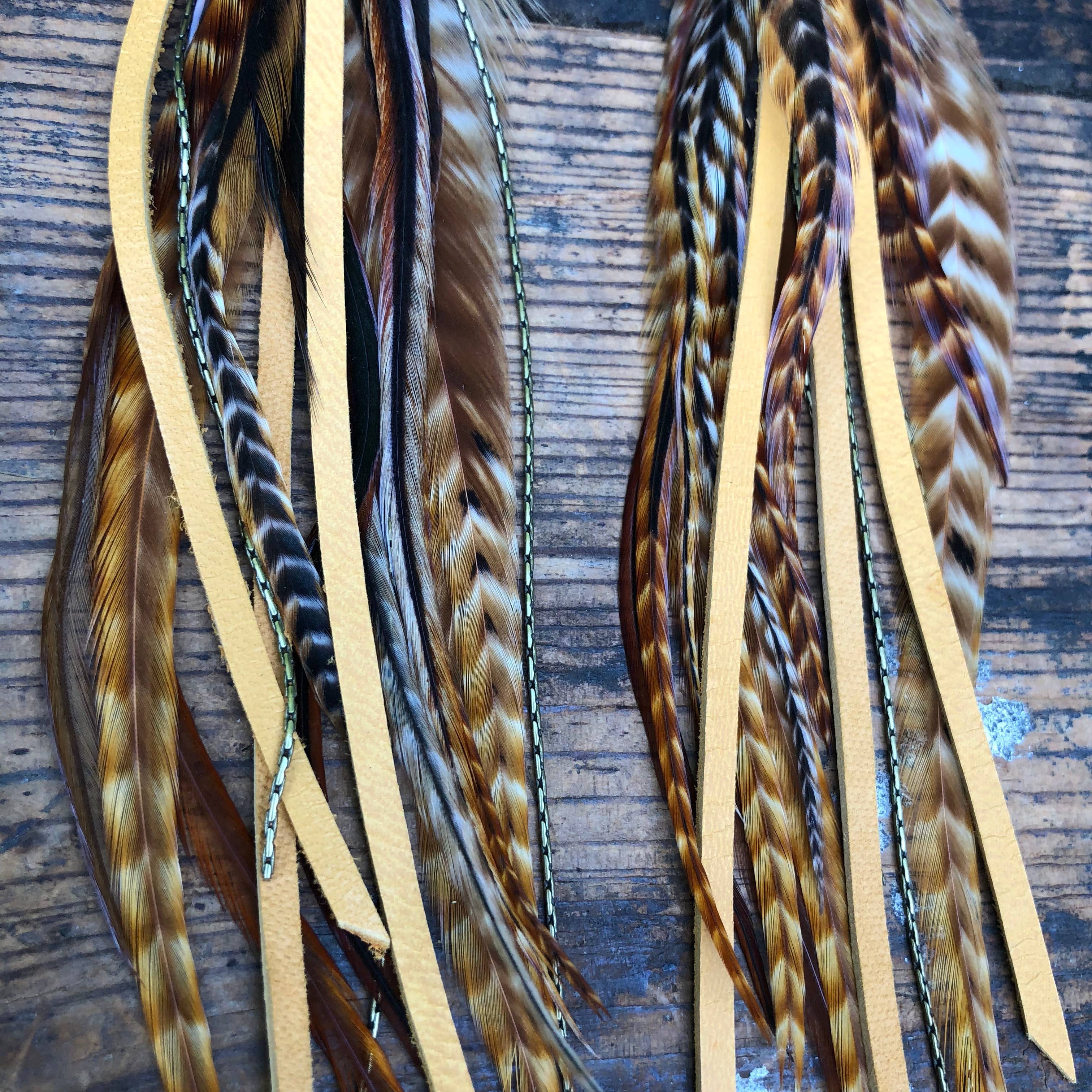 Pirate Feather Earrings - Cree & Gold, Boho Western Style