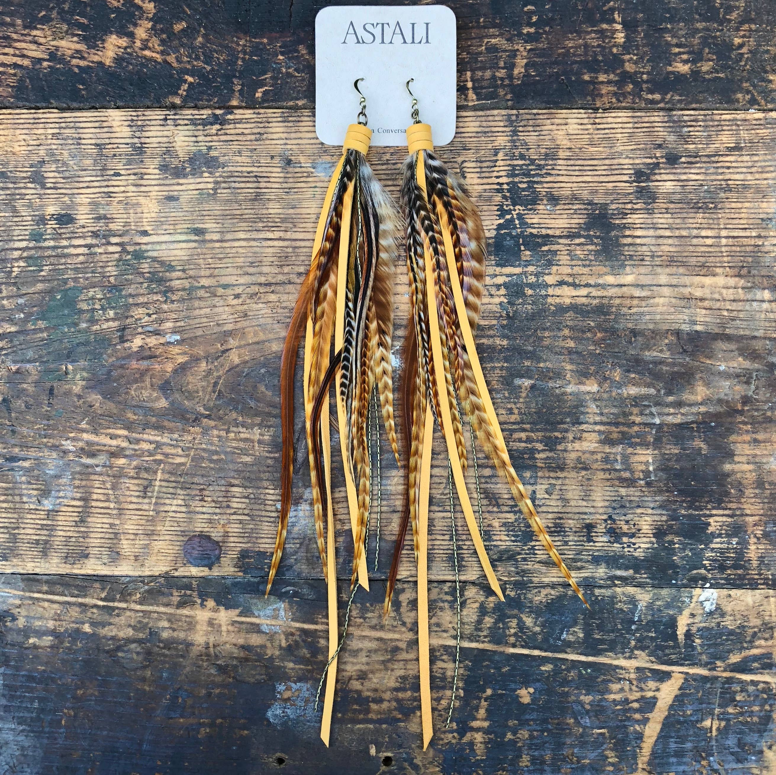 Pirate Feather Earrings - Cree & Gold, Boho Western Style