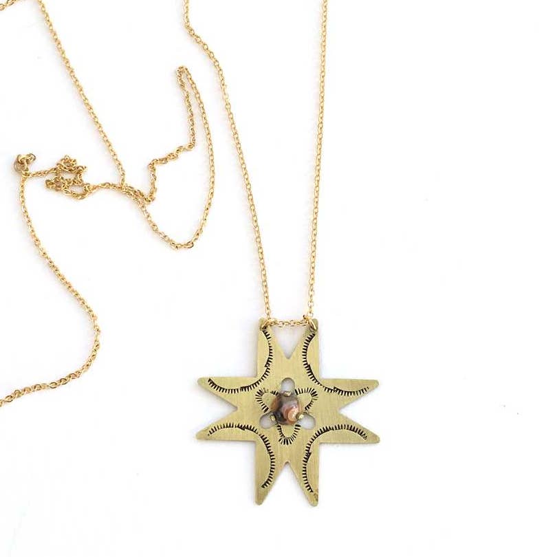 Stamped Brass Tiger Eye Star Necklace