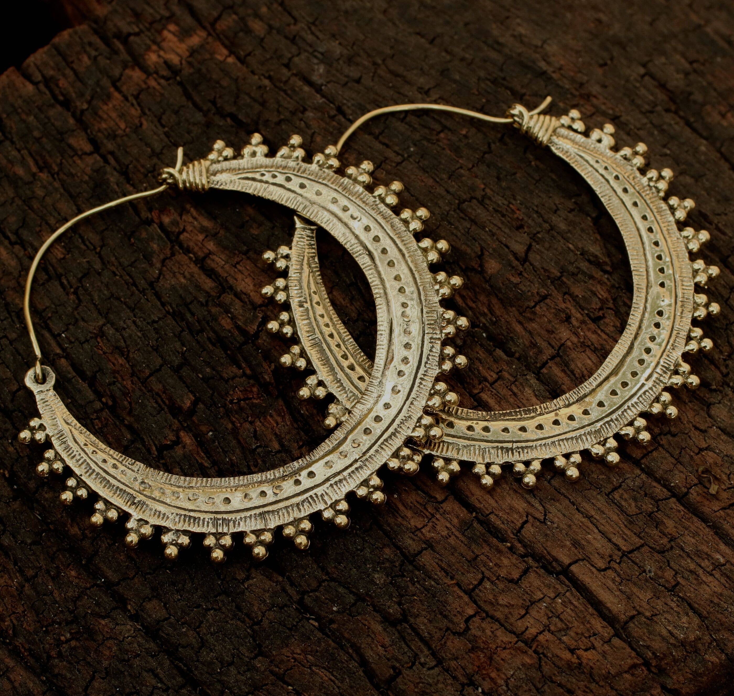 Large Brass Tribal Hoop Earring