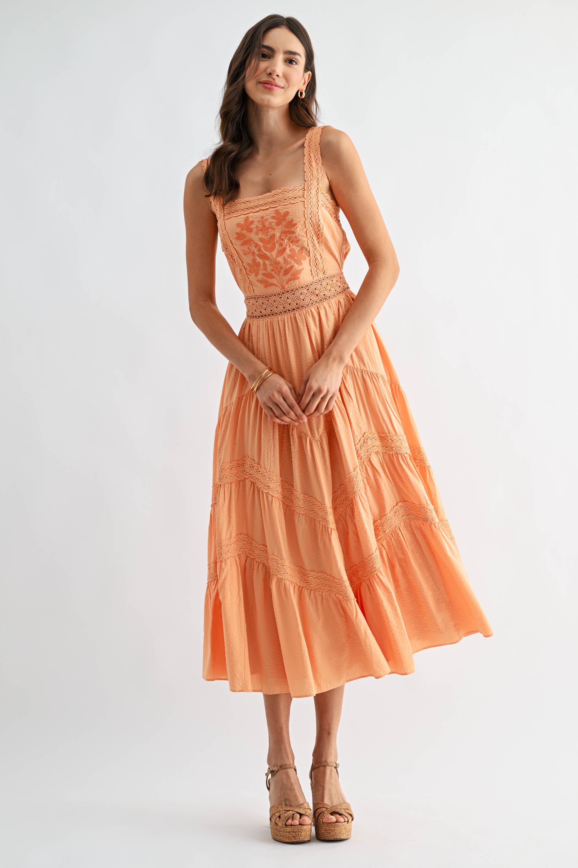 CD10389J Embroidered SundressBreezy Boho Midi Dress