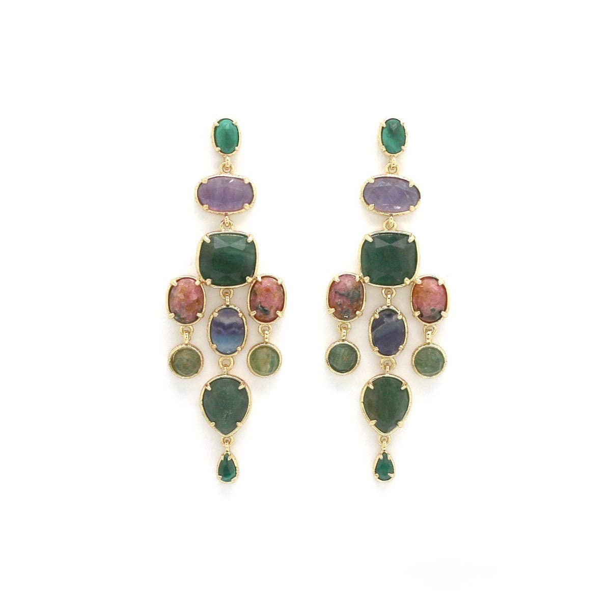 Green Mica Stone Chandelier Earrings - E4-447B