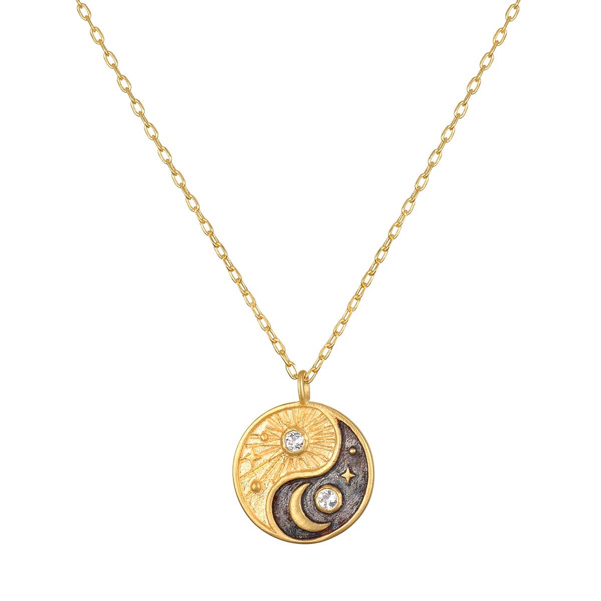 Celestial Balance Yin Yang White Topaz Necklace 16"