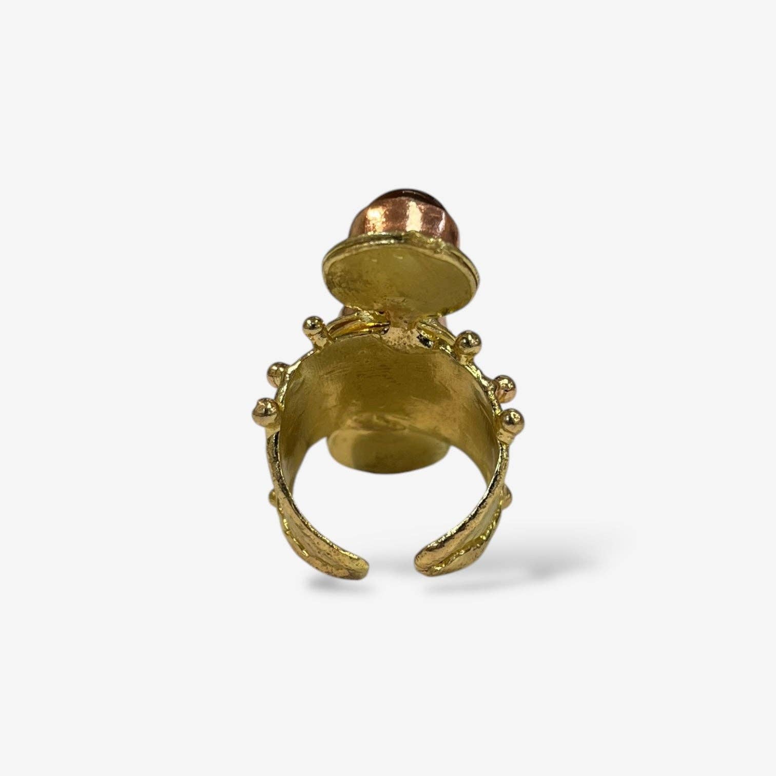 Gold artisan ring with textured band and raised copper gemstone detail named Aurora Luxe Gemstone Ring