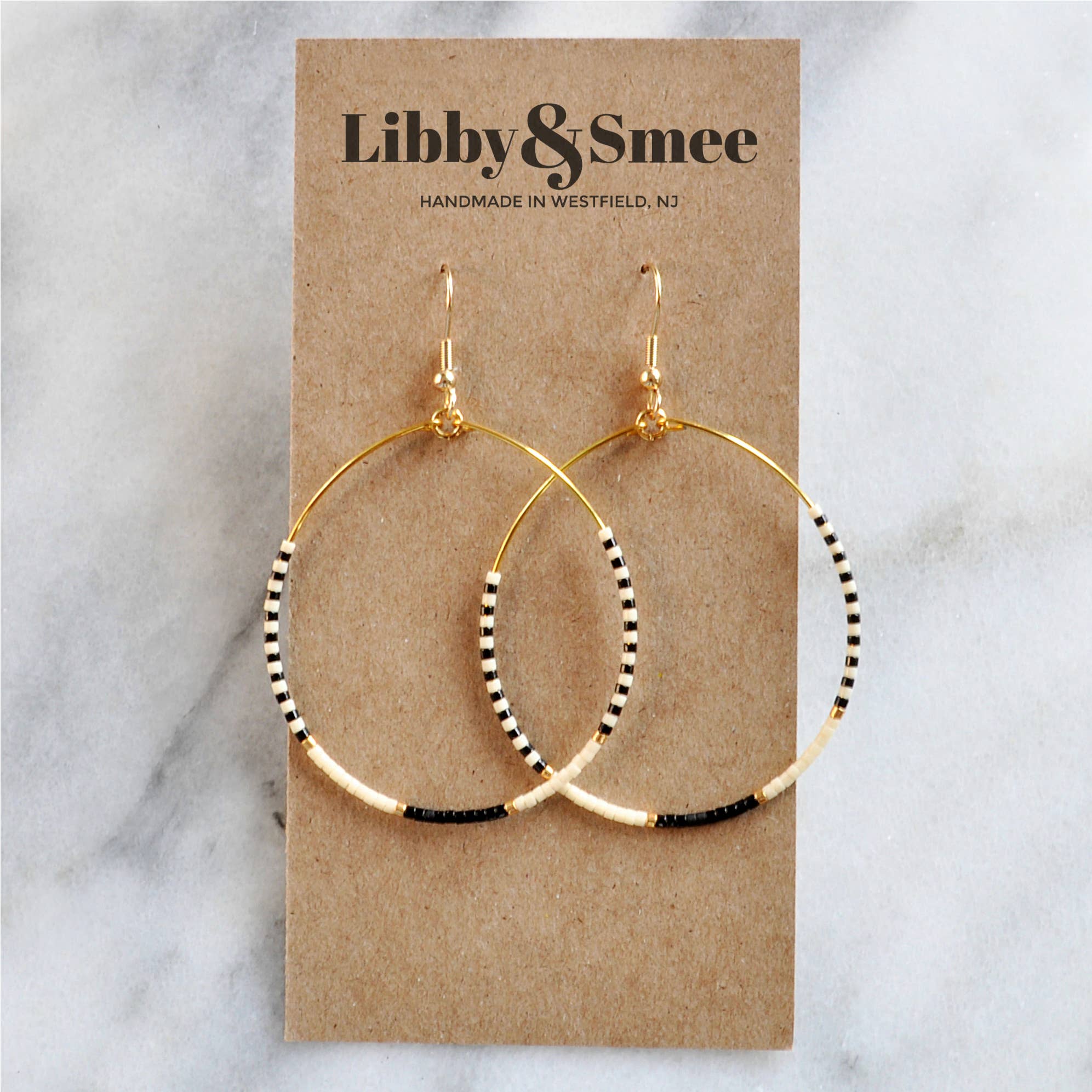 Large Gold Beaded Dangle Hoop Earrings