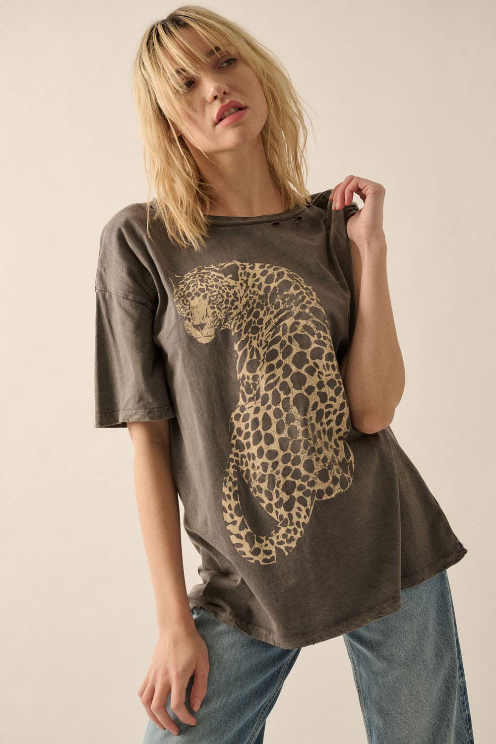 Cheetah Mineral-Washed Oversized Graphic Tee
