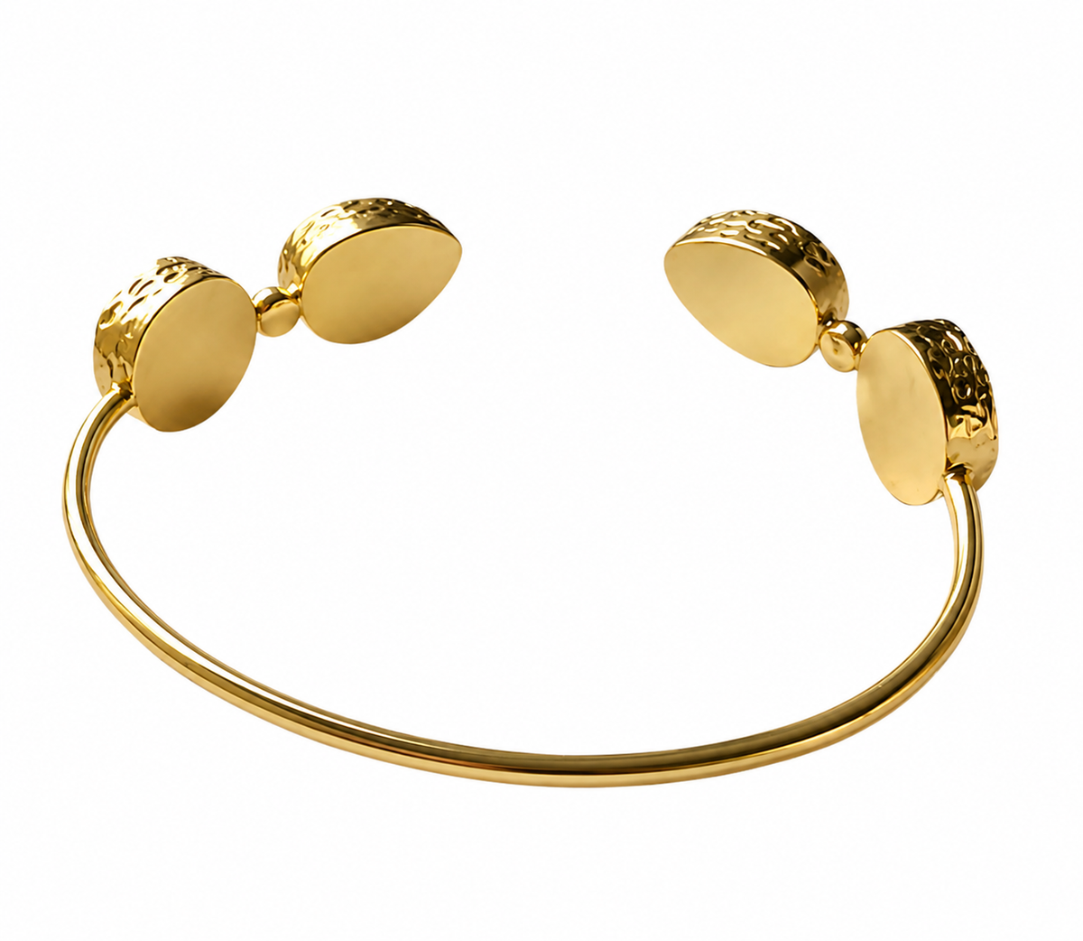 Ruby and Snow Quartz Cuff Bangle | Miray gold tone cuff with paired oval stone accents