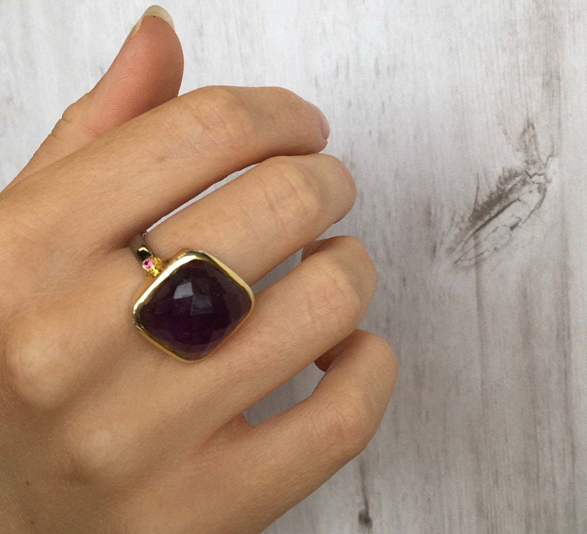 Faceted Stone Halo Ring
