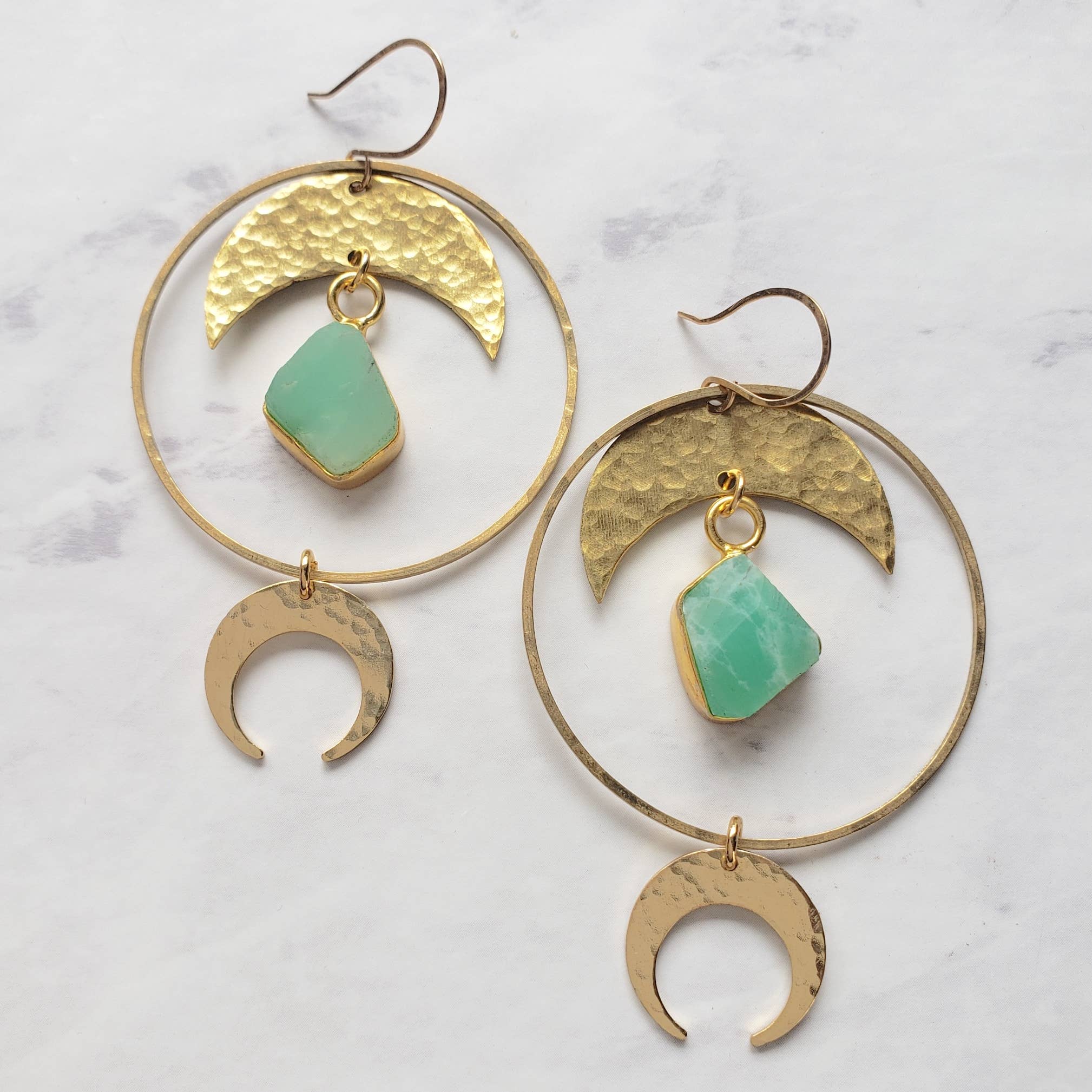 Chrysoprase Halo Moon Hoops
