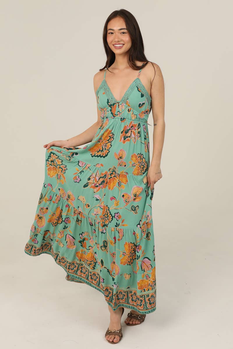 Wild Bloom Tie-Back Maxi Dress