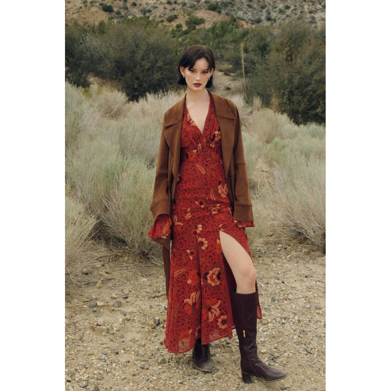 Harvest Mirage Ruffled Bell Sleeve Maxi Dress