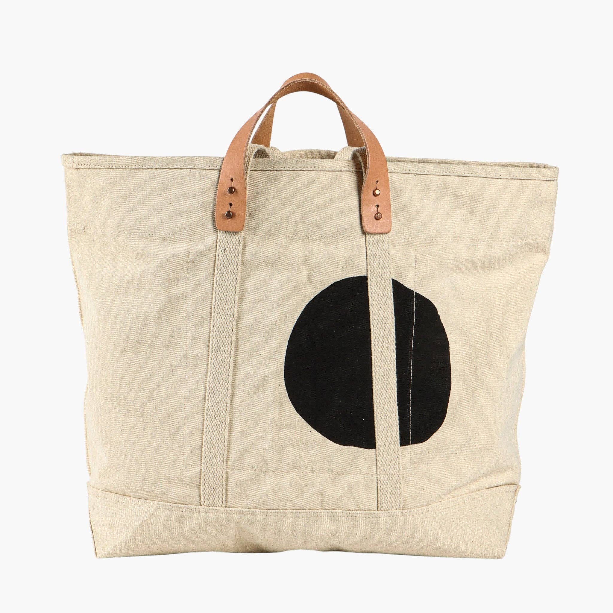 Large East West Tote | Black Polka