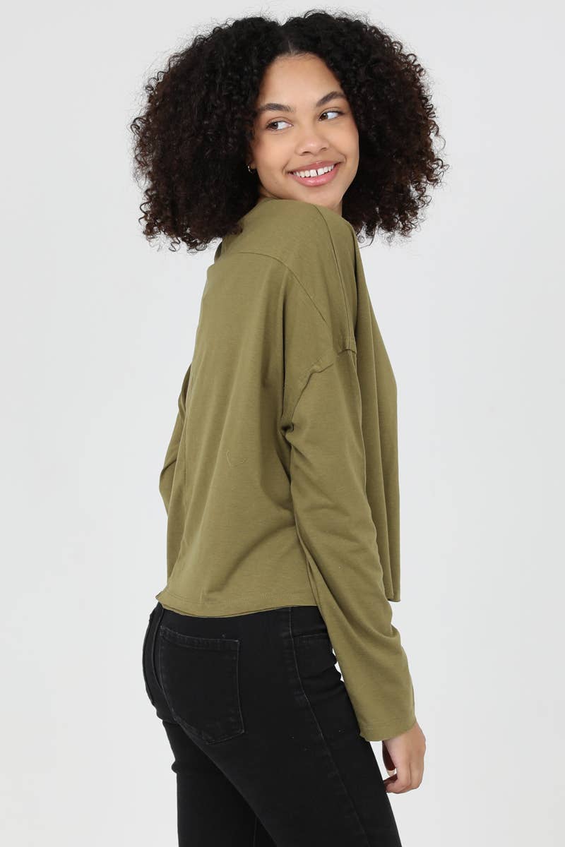LONG SLEEVE SLUBBY KNIT TOP WITH RAW EDGES
