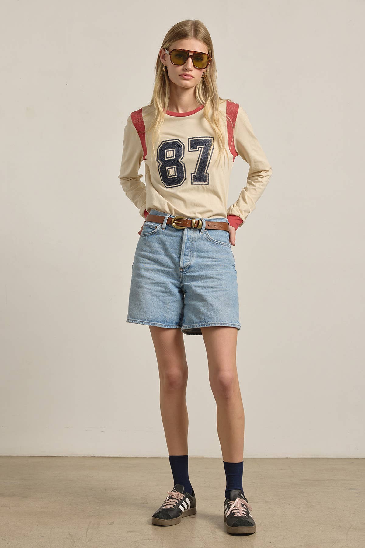 87 Embroidered Varsity Long Sleeve Top