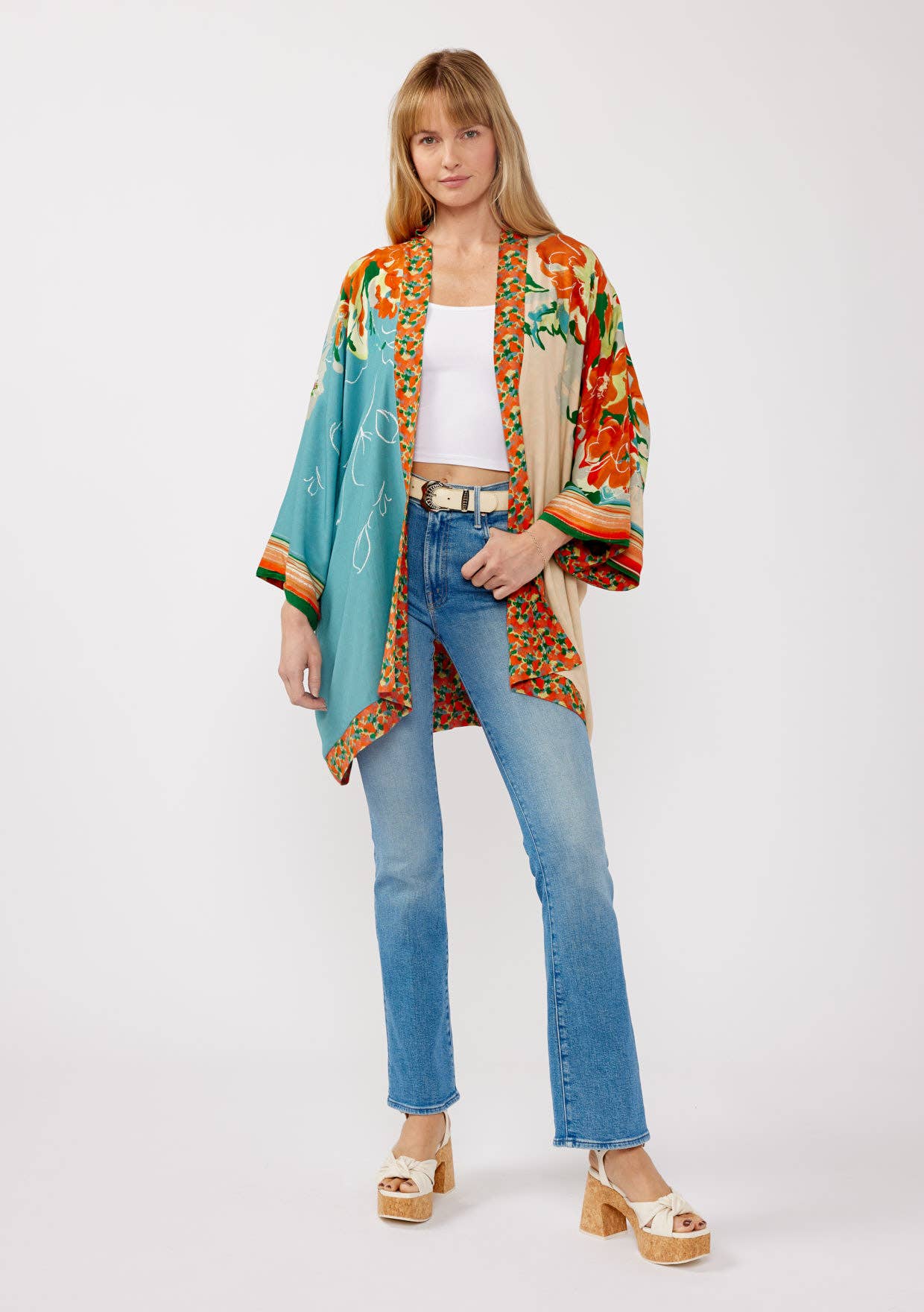 Floral Print Reversible Kimono Sleeve