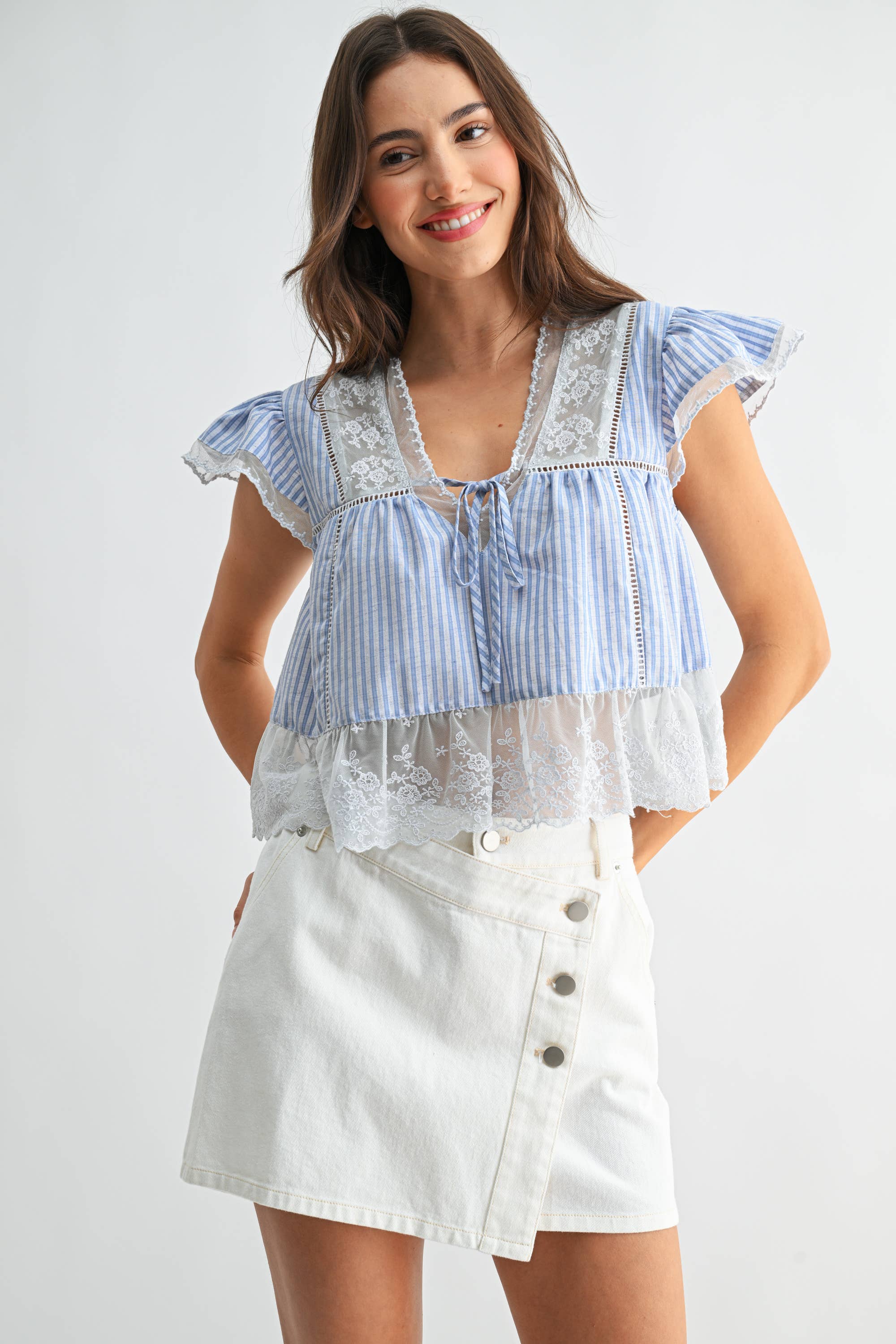 CST10128J LACE-TRIMMED BLOUSE