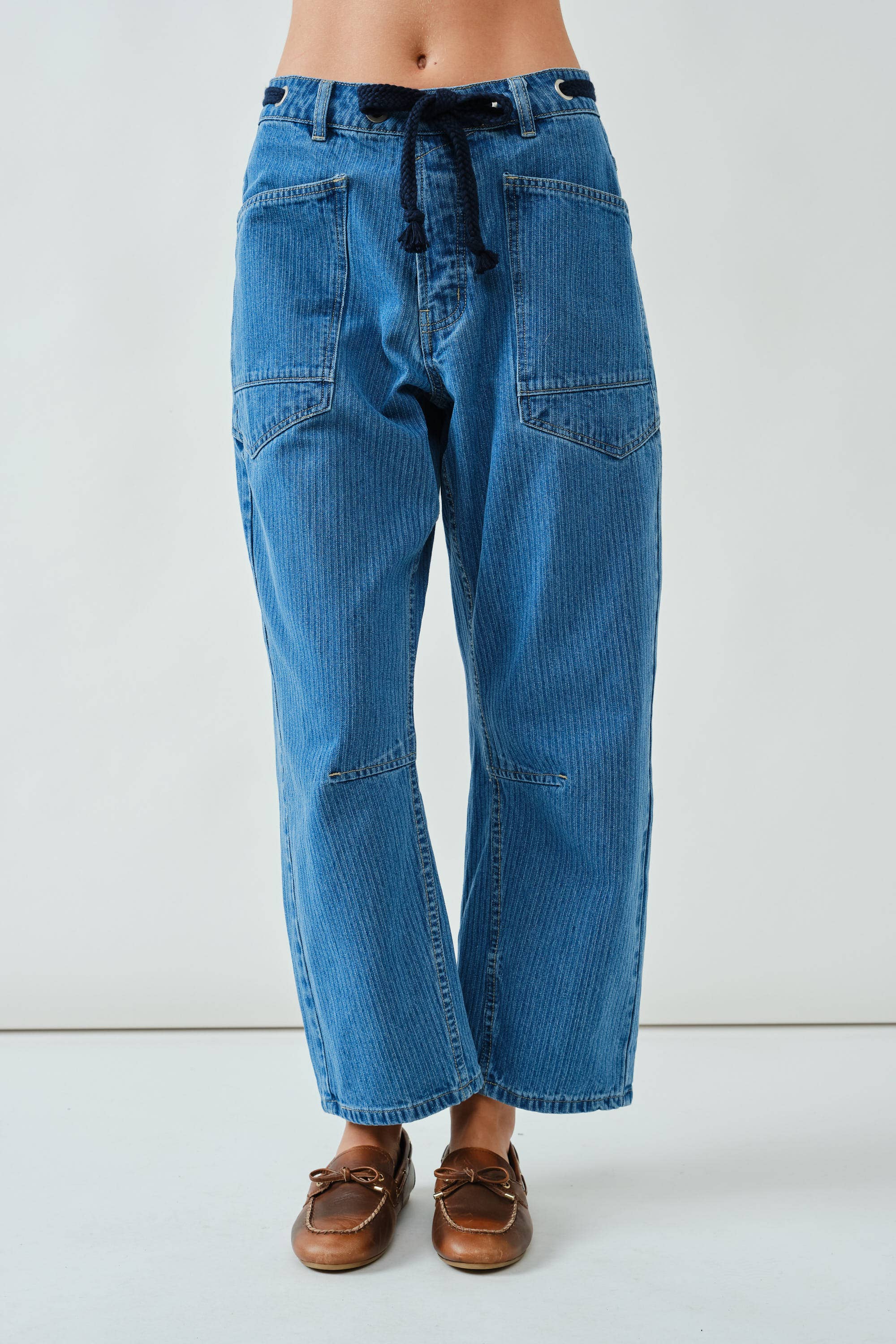 Barrel Denim Jeans with Eyelet Jeans