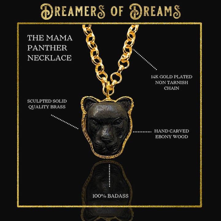 Carved Ebony Panther Lioness Necklace