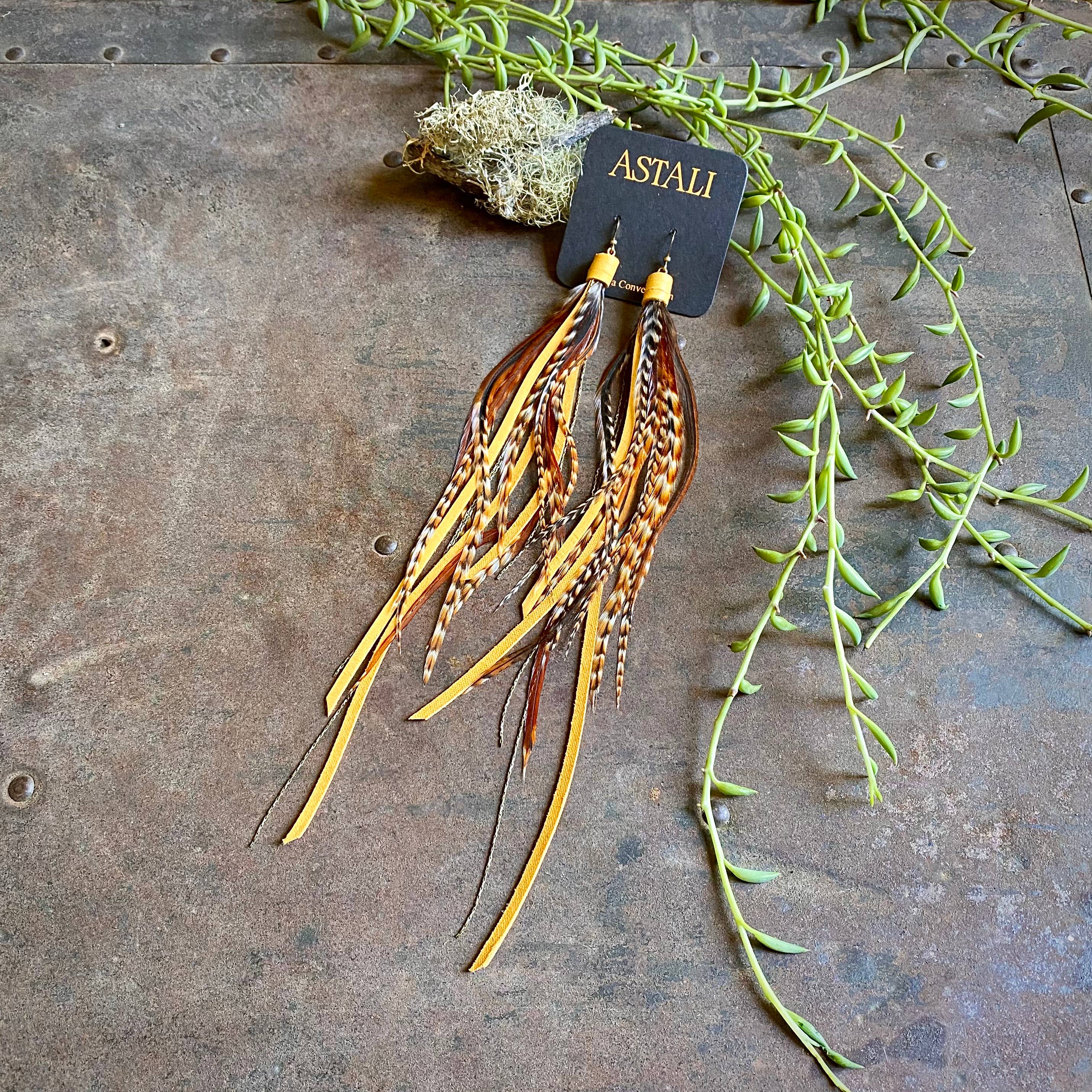 Pirate Feather Earrings - Cree & Gold, Boho Western Style