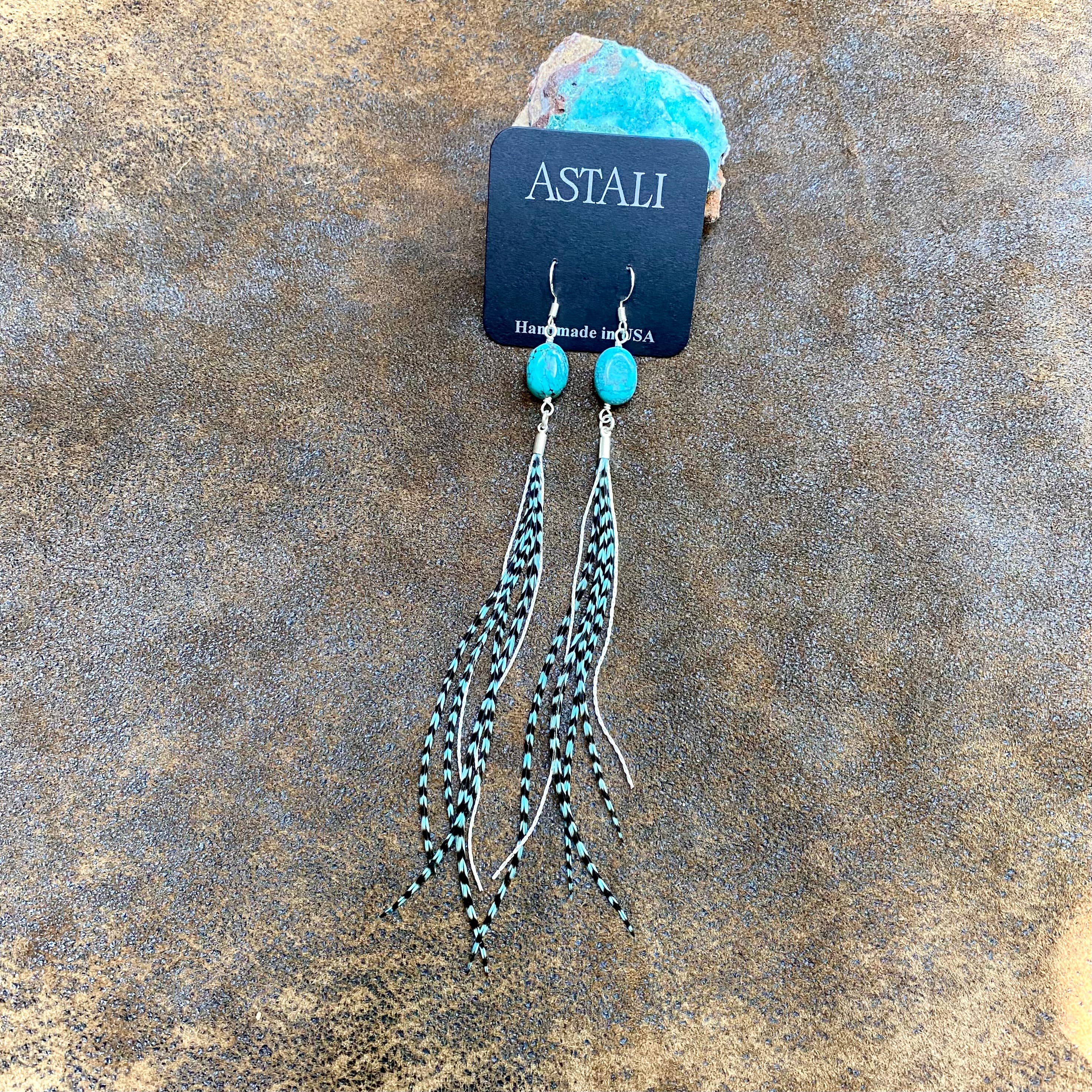 Turquoise & Mini Feather Earrings - Teal Grizzly/Silver