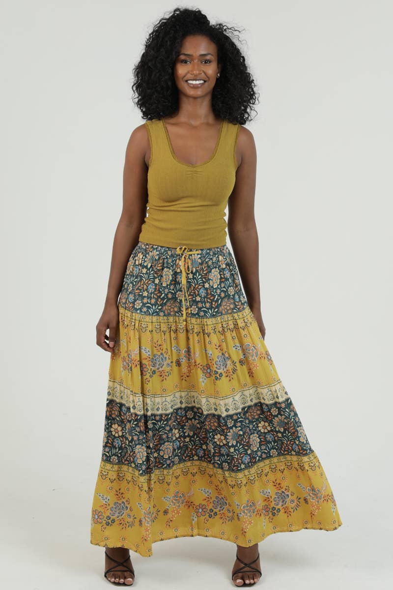 Crochet Floral Print Maxi Skirt
