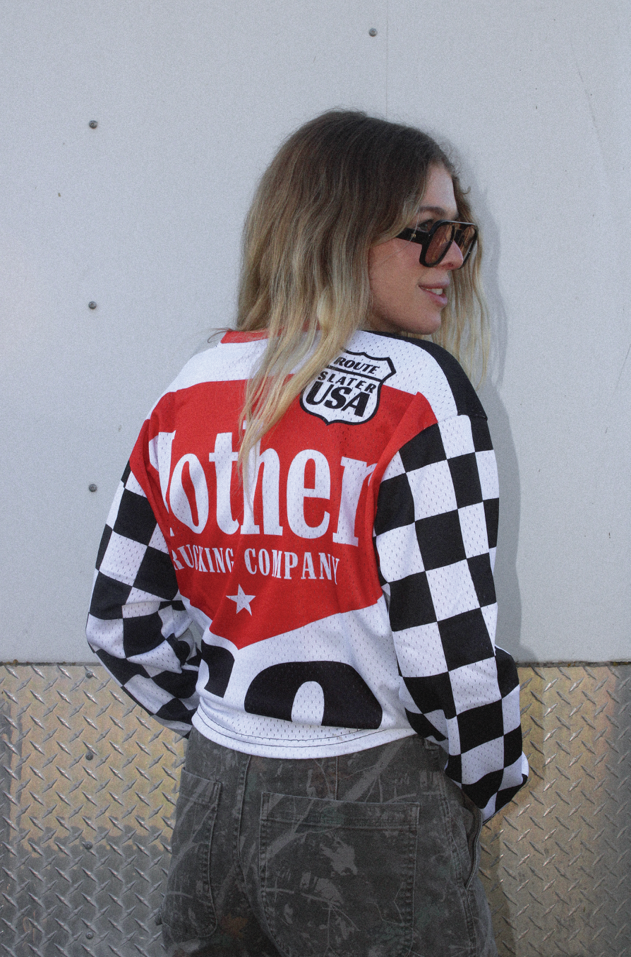 Limited Mother Knows Best Trendy Cherry Red Mesh Jersey