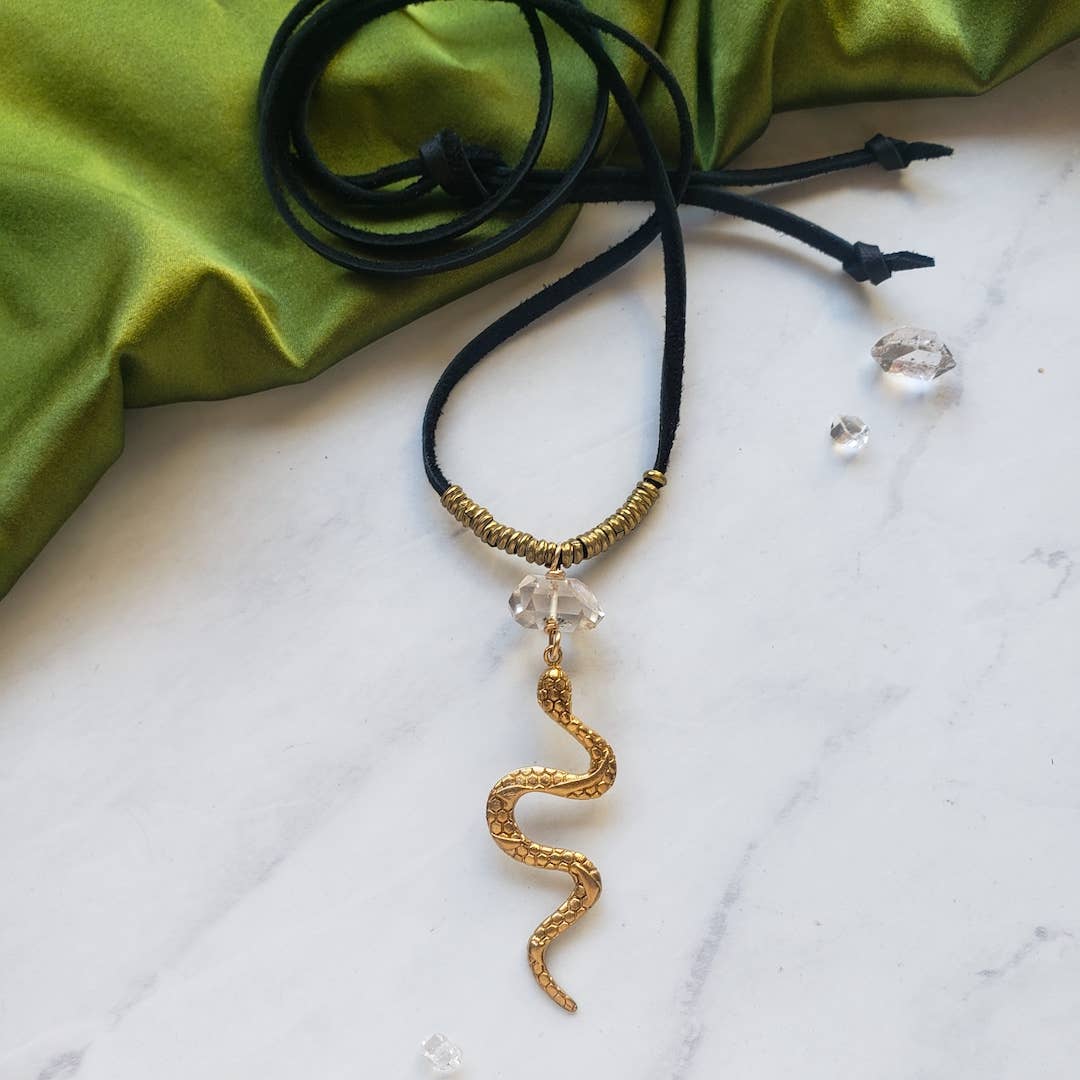 Gold Year of the Snake Diamond Quartz Long Necklace