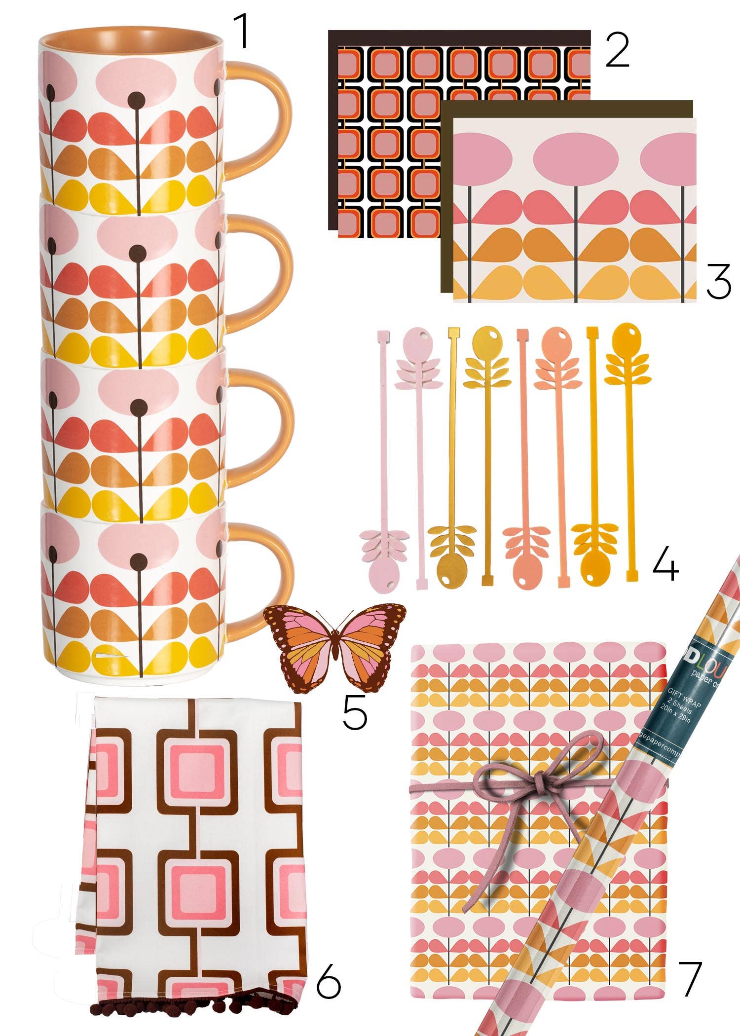 Pink Mid Century Modern Flower Stackable Matte Coffee Mug