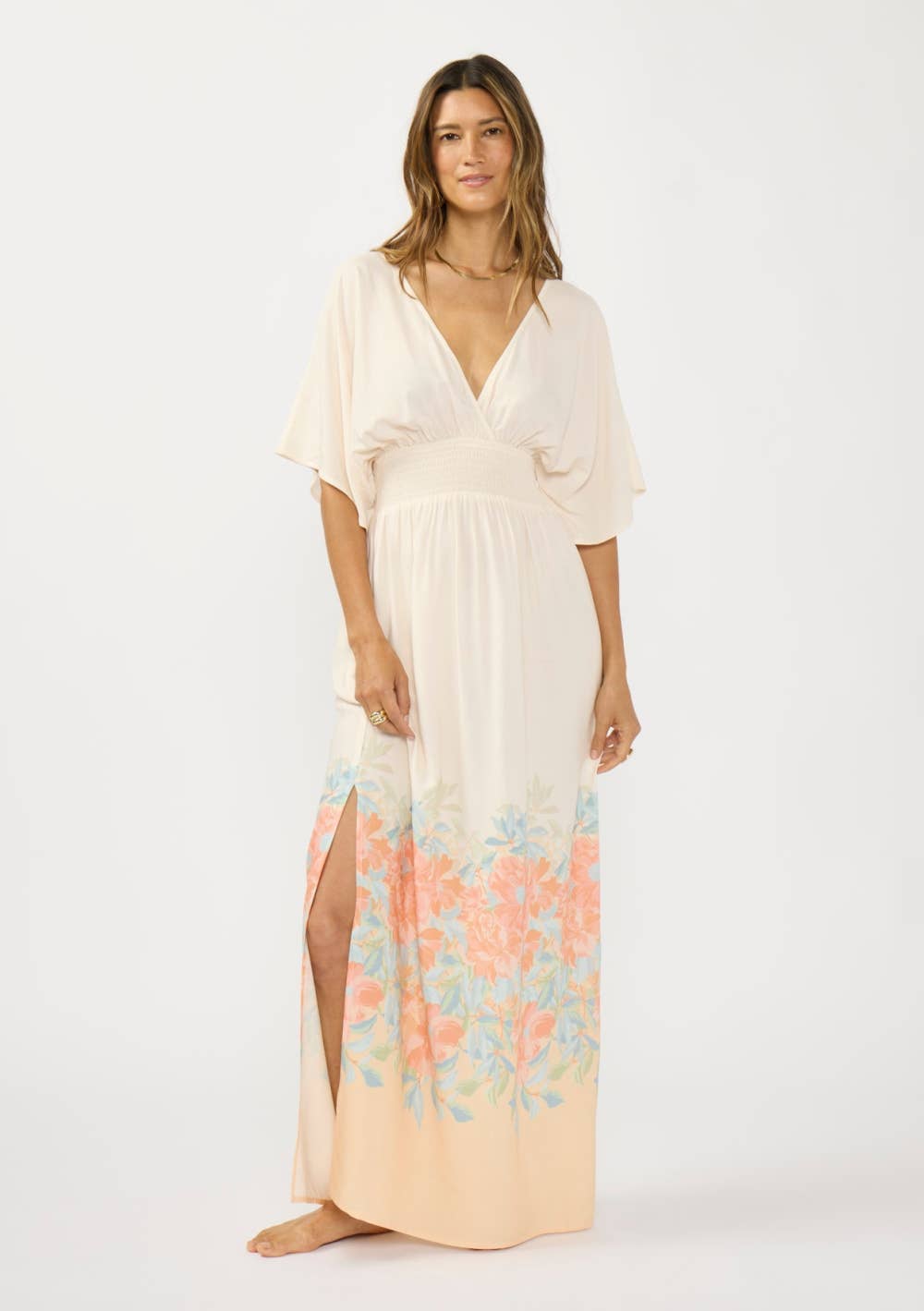 V-Neck Smocked Waist Maxi Dress