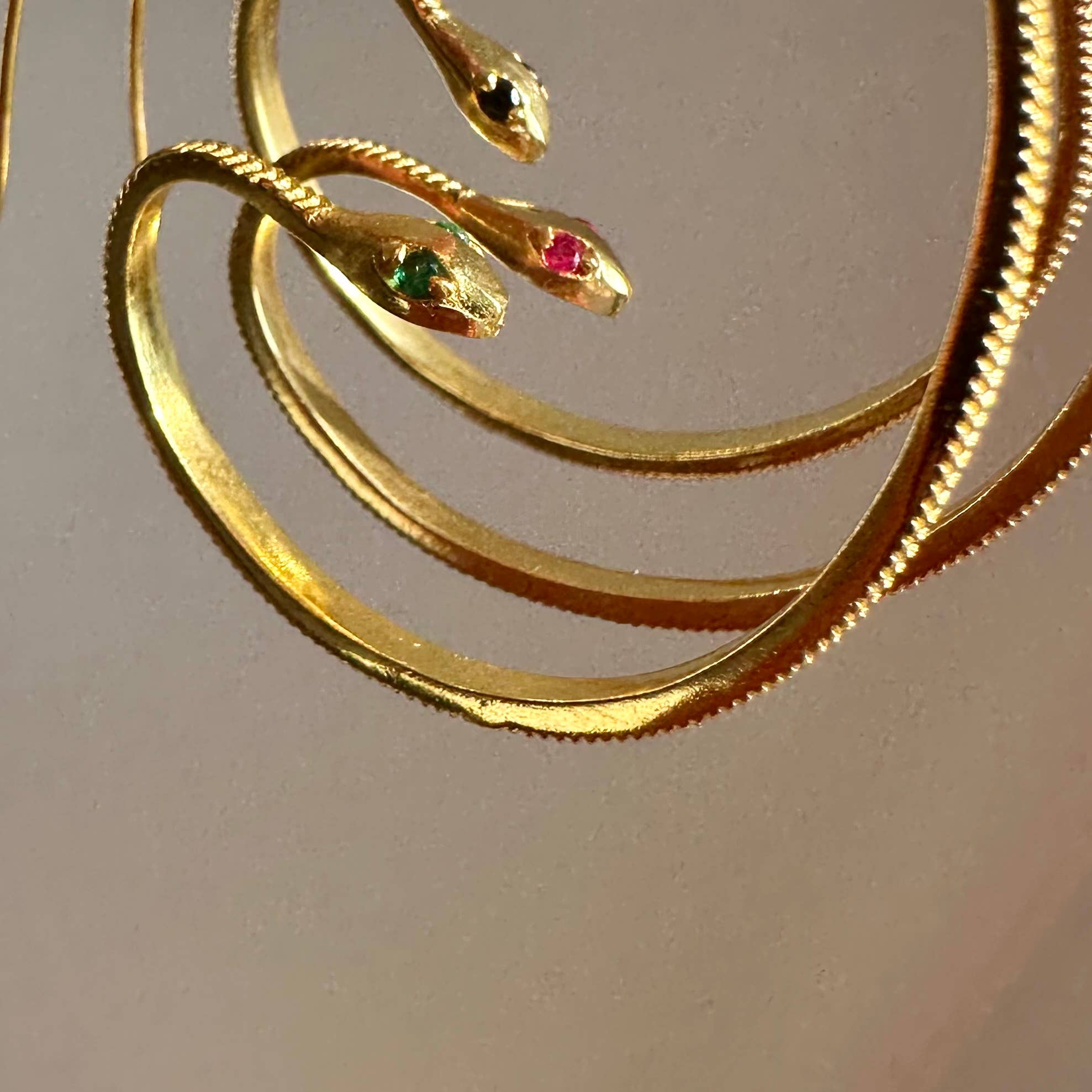 Pink Zircon Eyes Snake Hoops