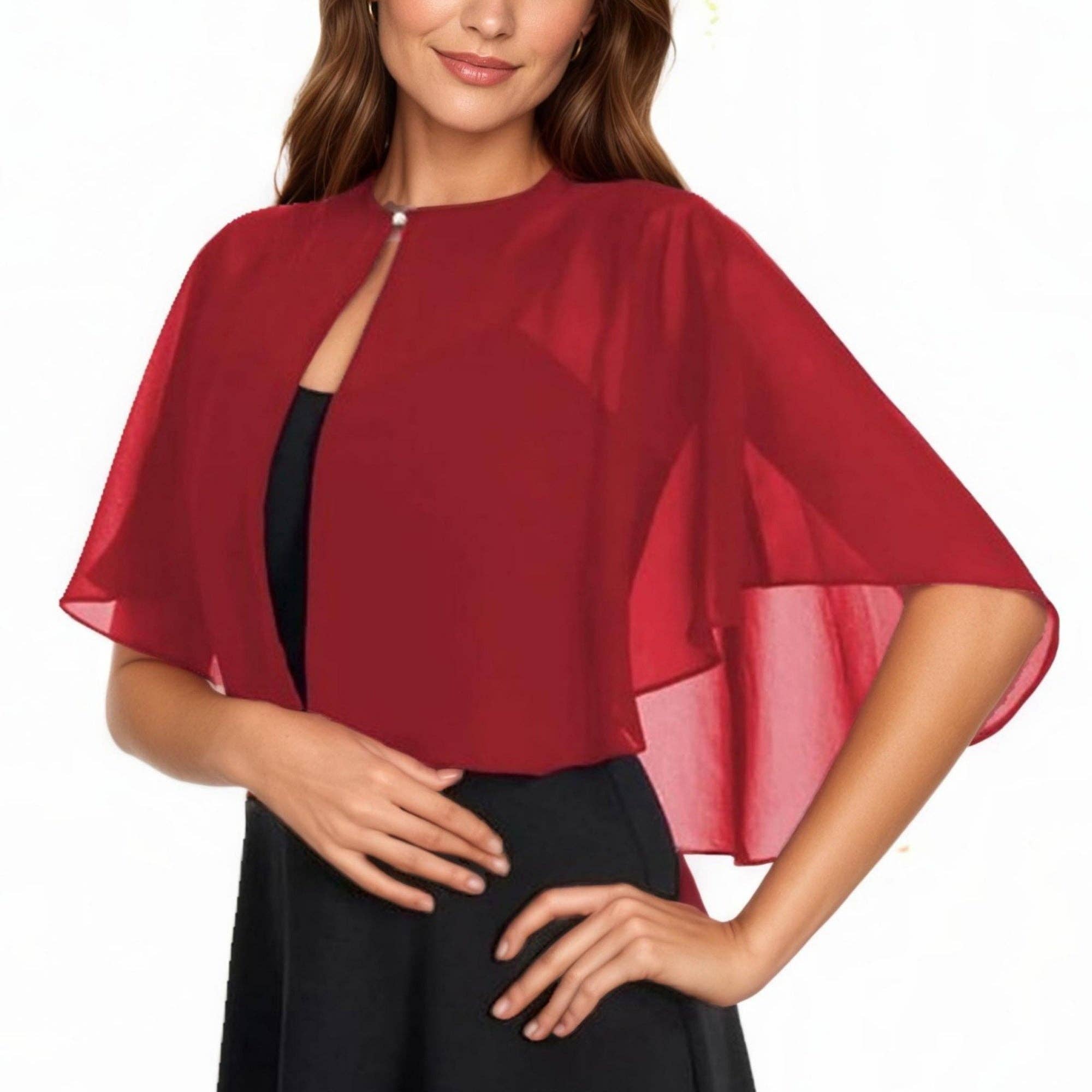 Sheer Flutter Sleeve Capelet Topper with Flowing Layered Sil