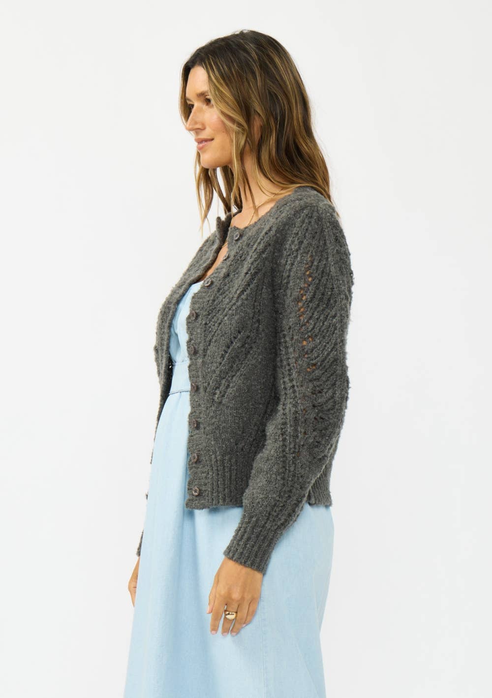 Pointelle Knit Sweater Cardigan