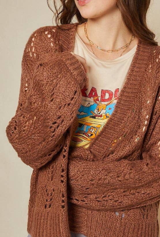 Open Front Crochet Knit Sweater Cardigan