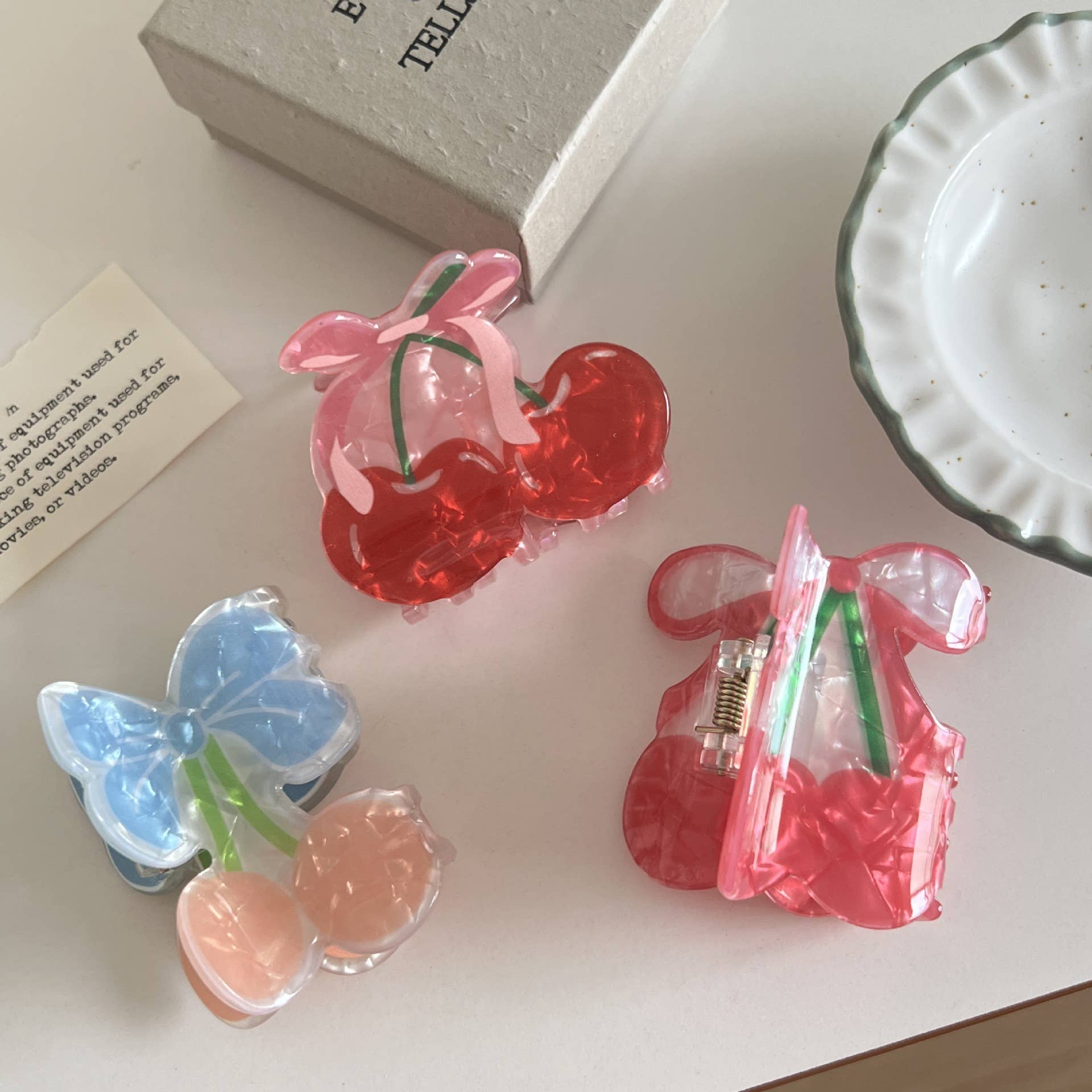 Sweet Bow-Adorned Cherry-Shape Hair Claw Clip
