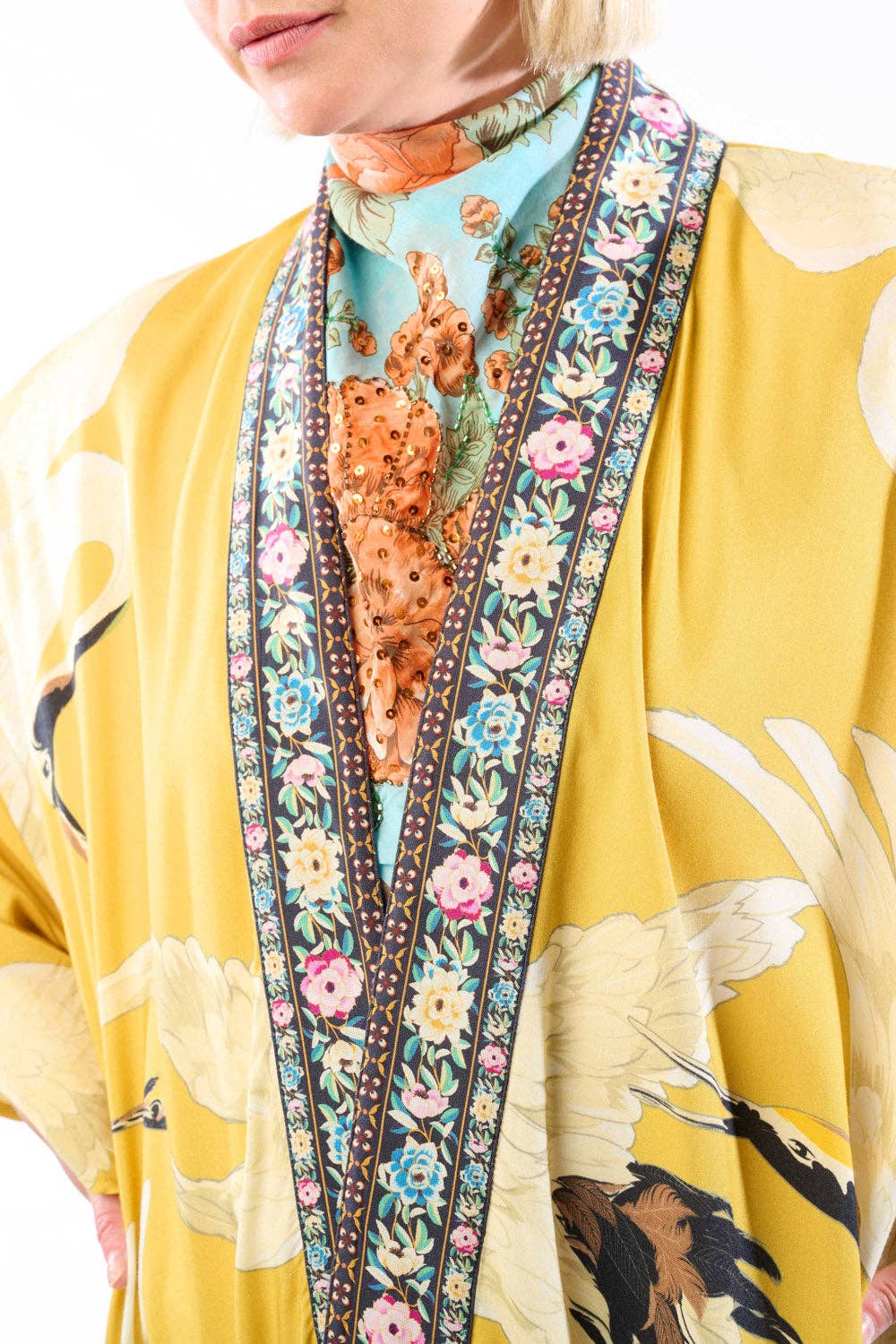 Story of the Crane Kimono - Mustard | Bohemian Coverup Robe