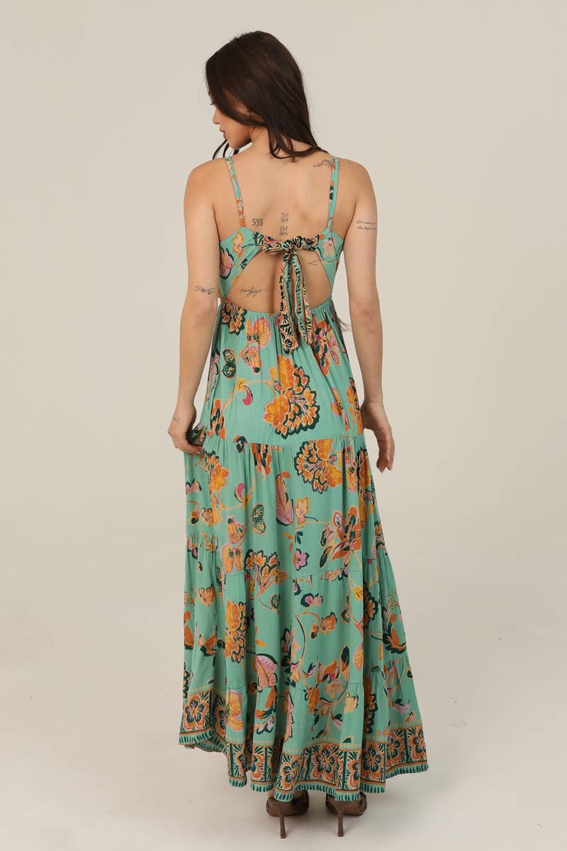 Wild Bloom Tie-Back Maxi Dress