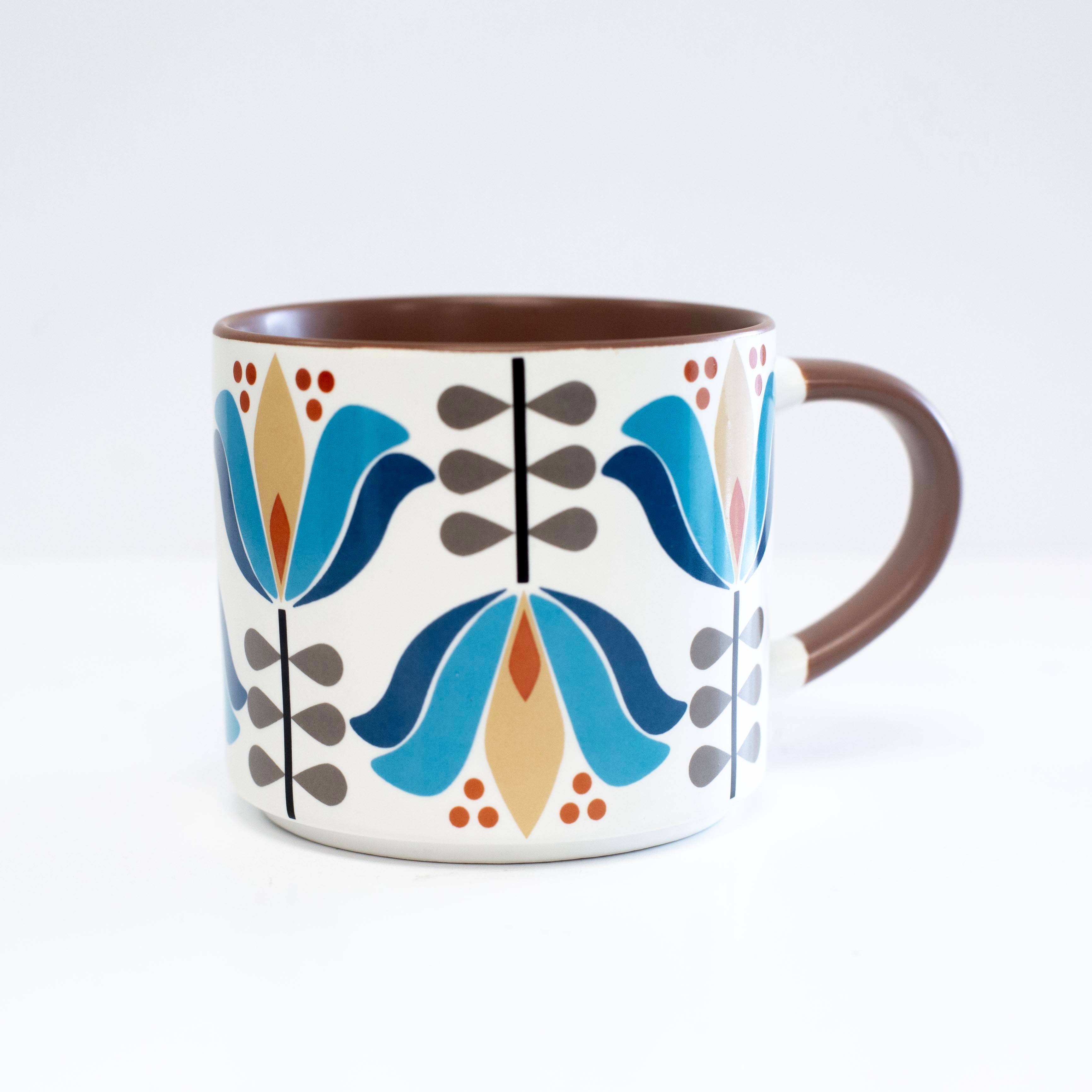 Blue Lotus Flower Mid Century Stackable Matte Coffee Mug