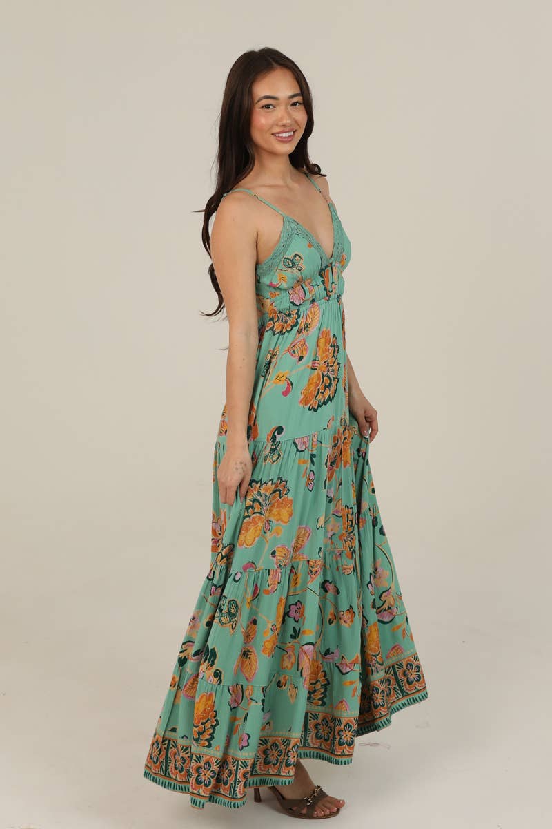 Wild Bloom Tie-Back Maxi Dress