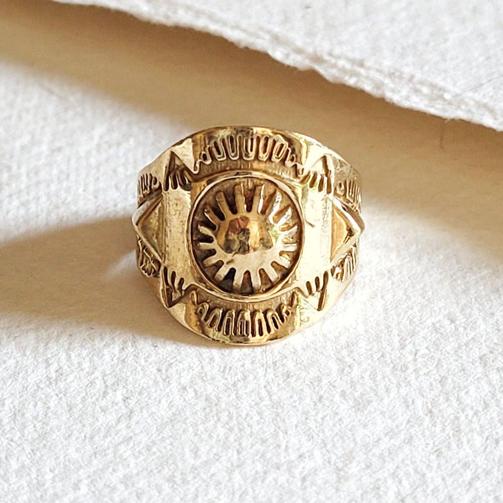 Brass ring sun design circle handmade
